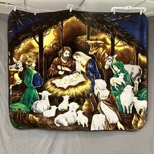 Nativity Scene Heavy Fleece Throw Blanket 50”X 60” Shining Light Christmas